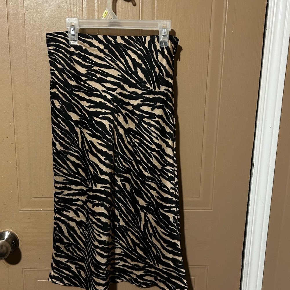 Divided Zebra Print Midi Skirt - Black and Tan